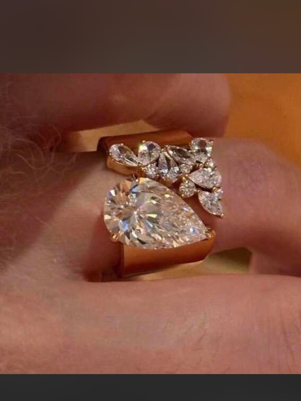 Gold Pear-Cut Cluster Ring with Clear CZ Accents size-7